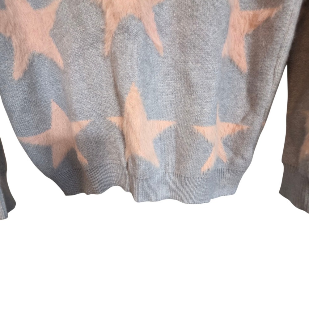 Macaron Gray Pink Star Print Knit Crewneck Sweater Pullover Small 053 bin - Picture 7 of 16